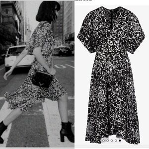 NWT The Kooples Coromandel Midi Black White Dress Size S